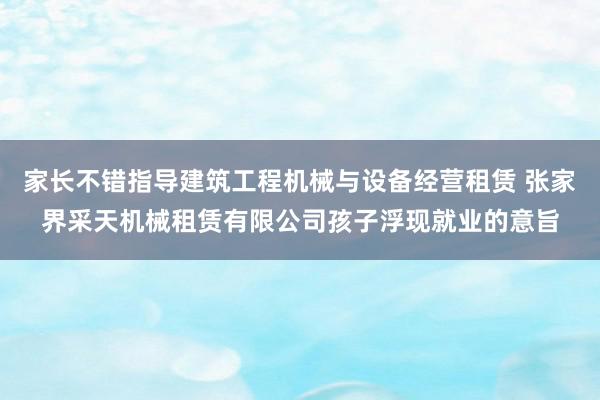 家长不错指导建筑工程机械与设备经营租赁 张家界采天机械租赁有限公司孩子浮现就业的意旨